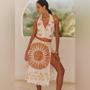 Anthropologie Sun Print Skirt Set - Pink and Gold
